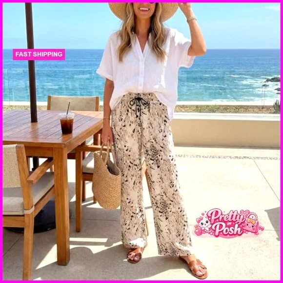 Butter-Soft High Waisted Wide Leg Pants Flowy Drawstring Lounge Trousers - Picture 3 of 7